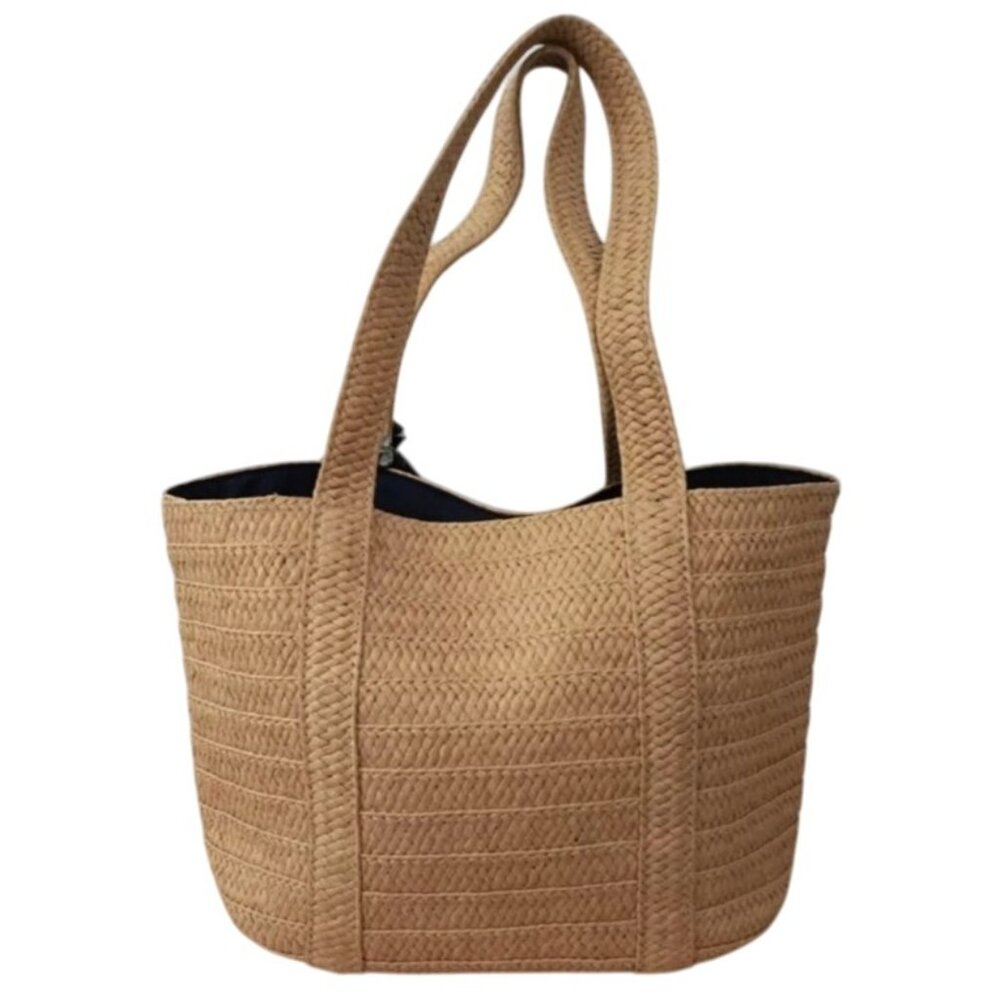 Draper James Everyday Straw Bag Limited Edition Tote Shoulder Blue Scarf Retired - Picture 2 of 5